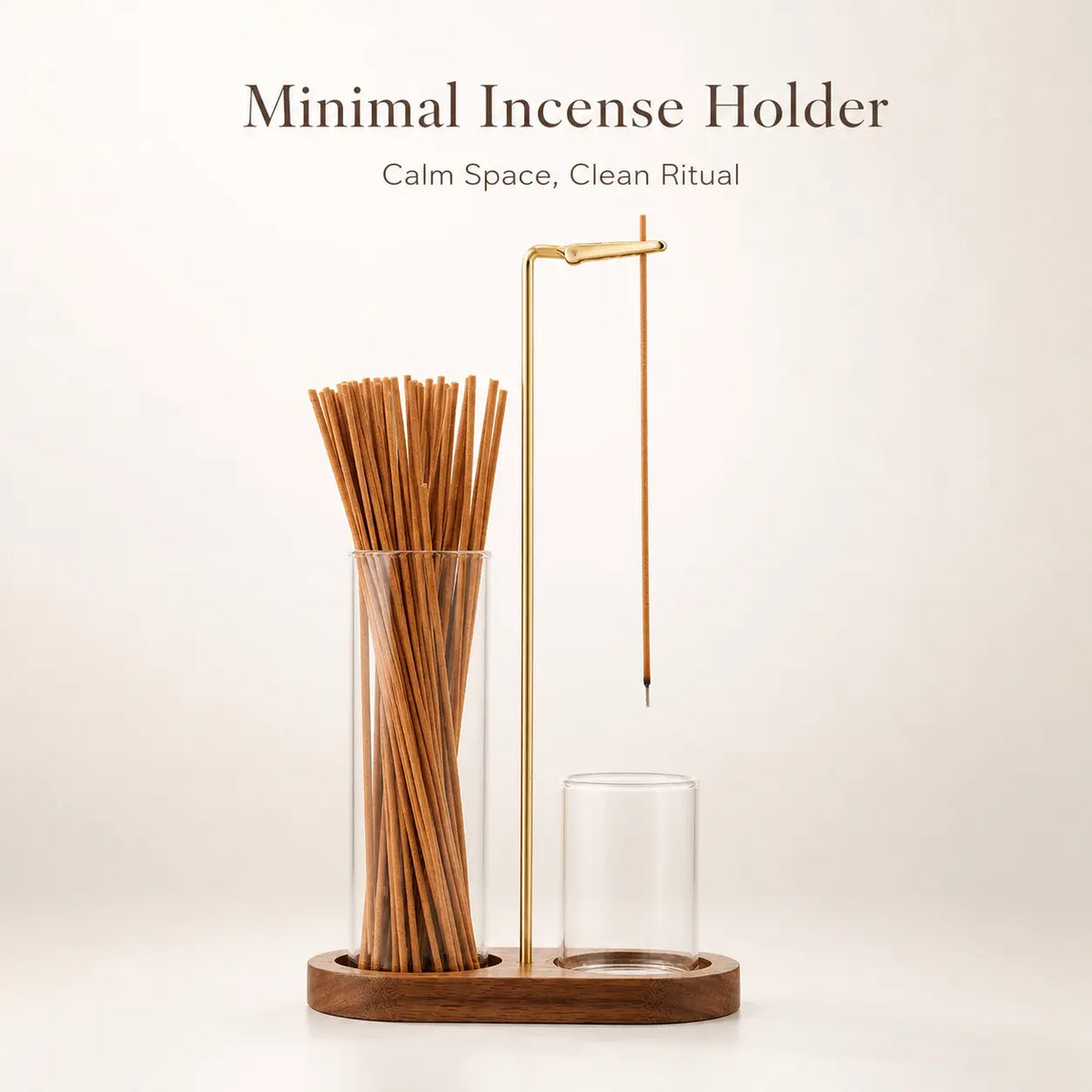 2-In-1 Multi-Functional Incense-Candle Holder with Wooden Base, Bakhoor Burner with Removable Glass Ash Collector, Soothing Aromatherapy Decorative Indoor Piece for Home Users, Relaxing Gift (Wood & Glass), Room Scents