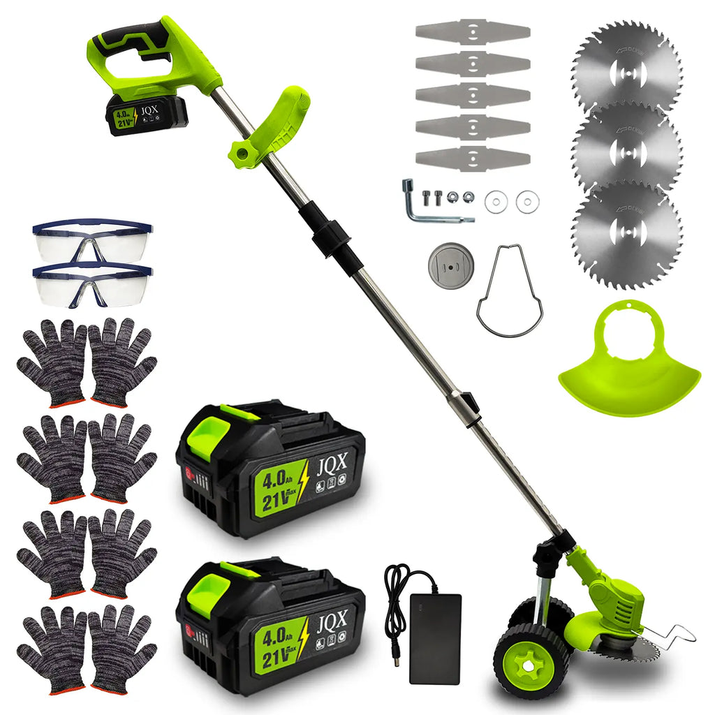 21V Cordless Weed Wacker with Wheels, 3-In-1 Electricstring Trimmer, Edger & Lawn Care Tool, Lightweight Lawnmower for Garden Maintenance, Adjustable Handle