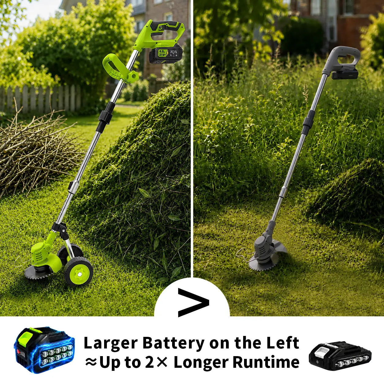 21V Cordless Weed Wacker with Wheels, 3-In-1 Electricstring Trimmer, Edger & Lawn Care Tool, Lightweight Lawnmower for Garden Maintenance, Adjustable Handle
