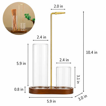 2-In-1 Multi-Functional Incense-Candle Holder with Wooden Base, Bakhoor Burner with Removable Glass Ash Collector, Soothing Aromatherapy Decorative Indoor Piece for Home Users, Relaxing Gift (Wood & Glass), Room Scents
