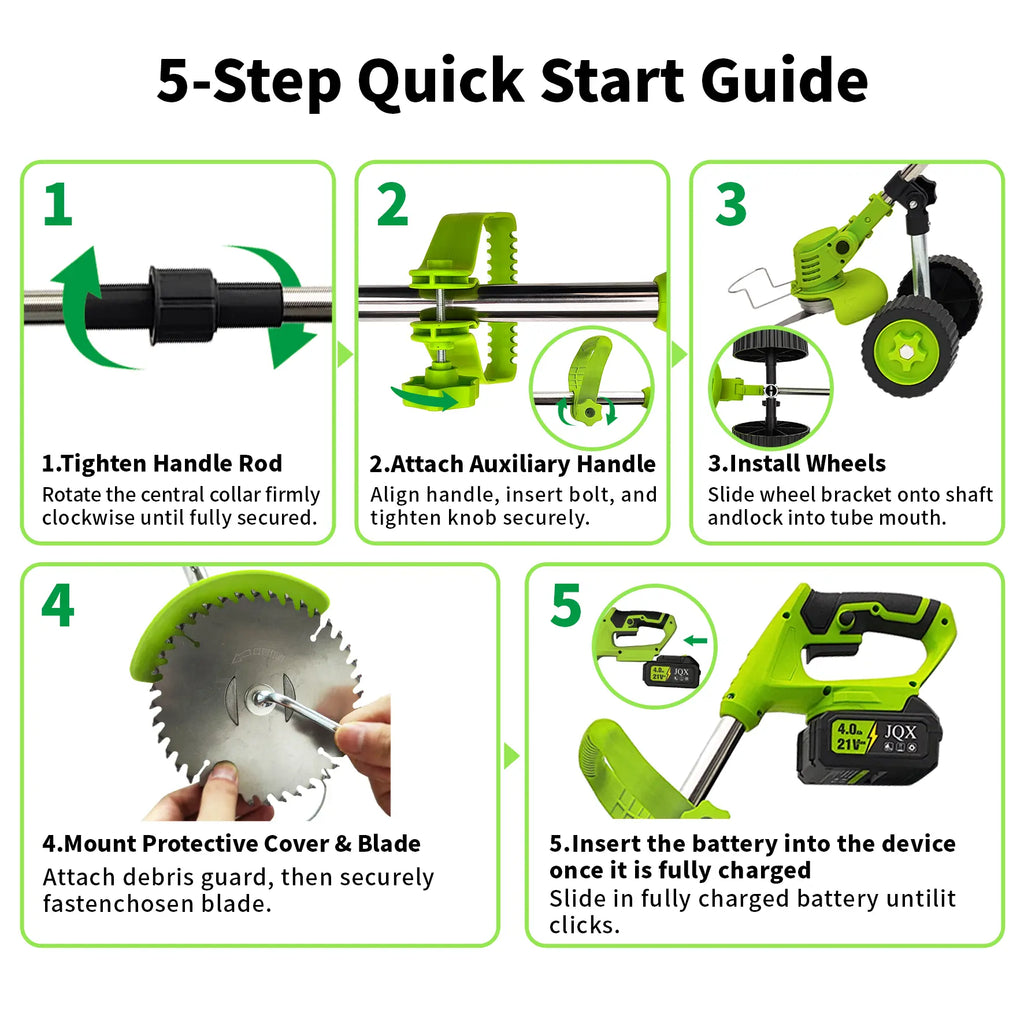 21V Cordless Weed Wacker with Wheels, 3-In-1 Electricstring Trimmer, Edger & Lawn Care Tool, Lightweight Lawnmower for Garden Maintenance, Adjustable Handle